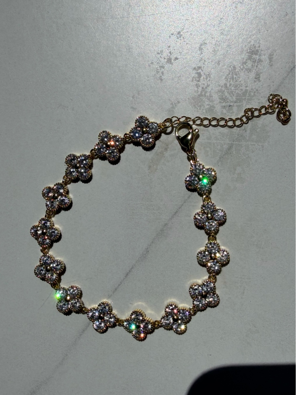 Gold Crystal Flower Link Bracelet - CZ